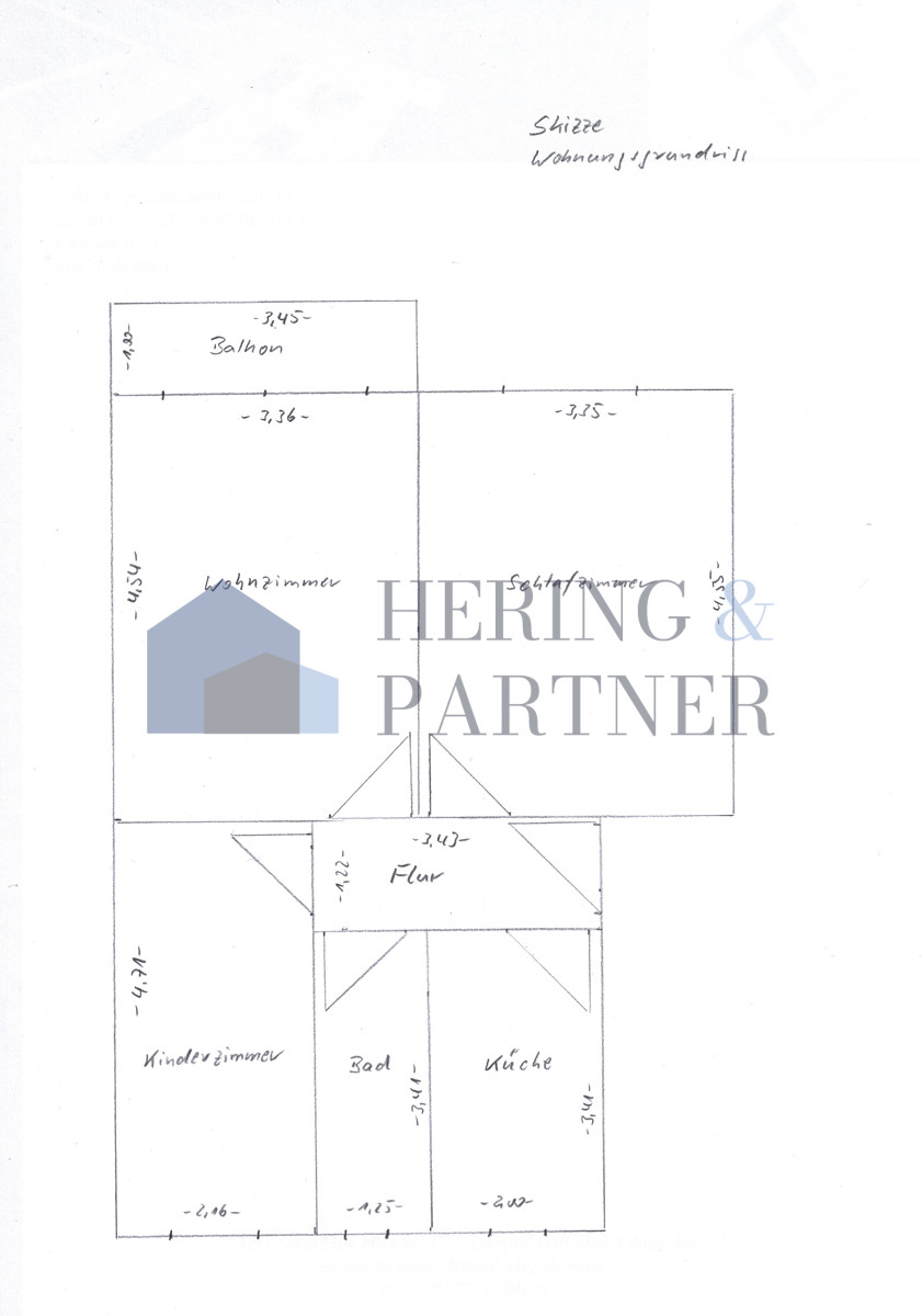 Wohnungsgrundriss 3- Zimmer- Whg. Etagenwohnung Aschersleben