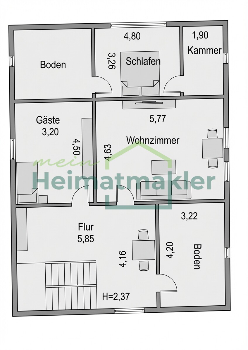 Grundrissskizze Obergeschoss Landhaus Hedersleben