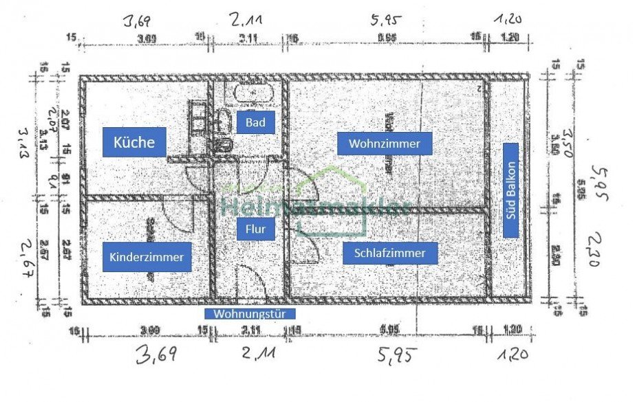 Grundriss mit Ma�ketten Etagenwohnung Magdeburg