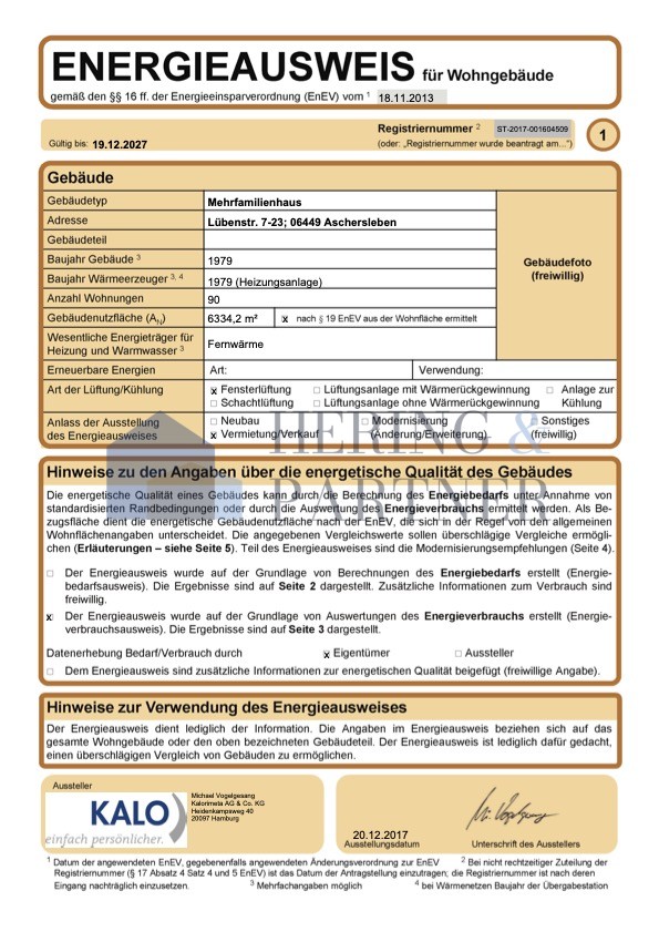 Energieausweis Etagenwohnung Aschersleben