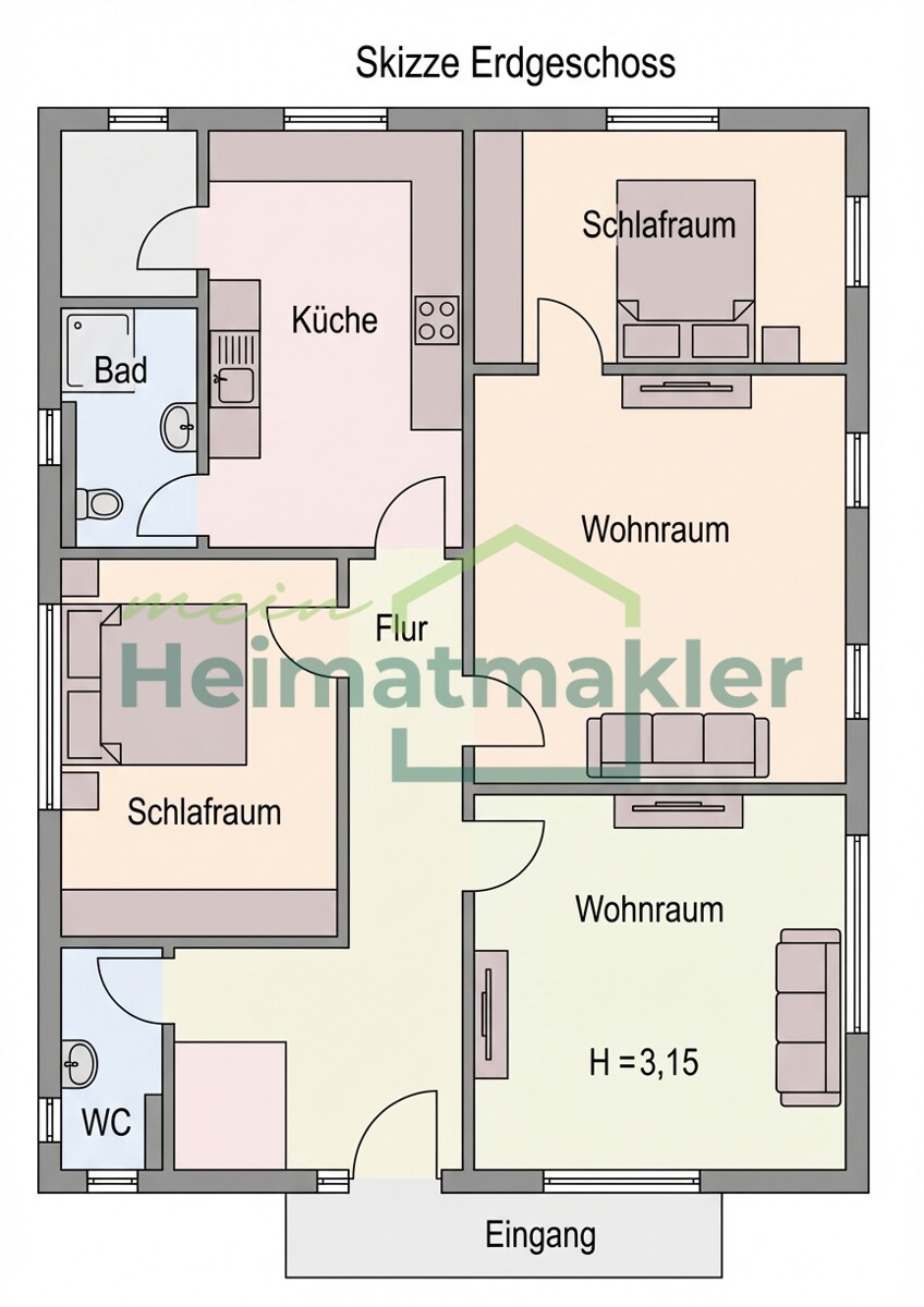 Grundrissskizze EG Landhaus Hedersleben